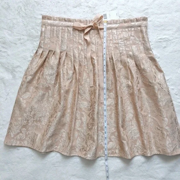 BCBGMAXAZRIA‎ Peach Pink Beige Jacquard Brocade Skirt Lined Metallic Floral Sz S - Picture 4 of 9